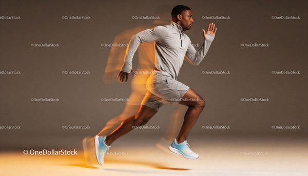 Athlete sprinting swiftly in motion blur effect