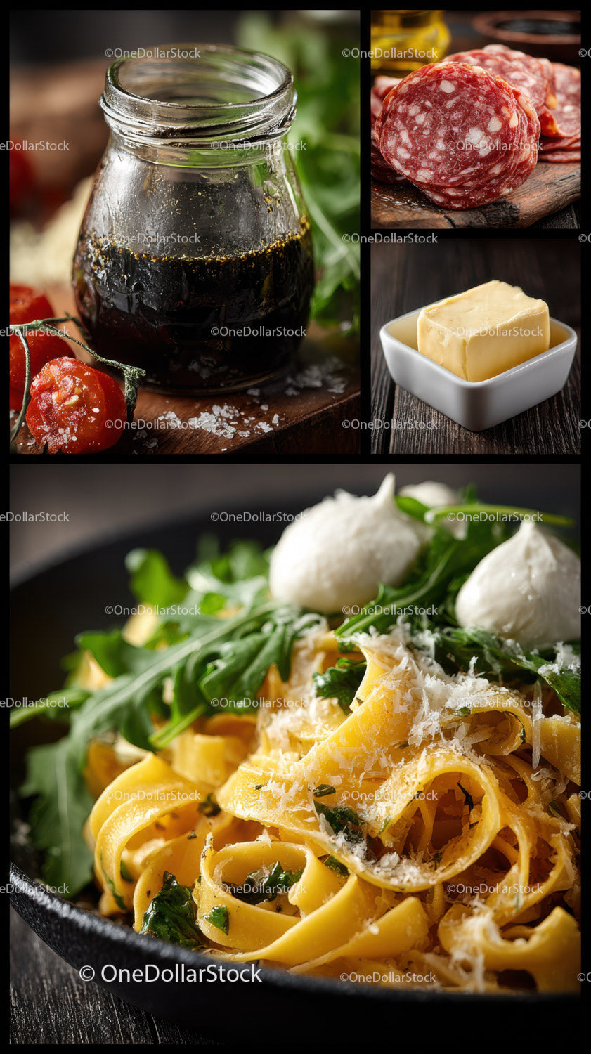 Fresh Italian Ingredients with Pasta and Gourmet Condiments