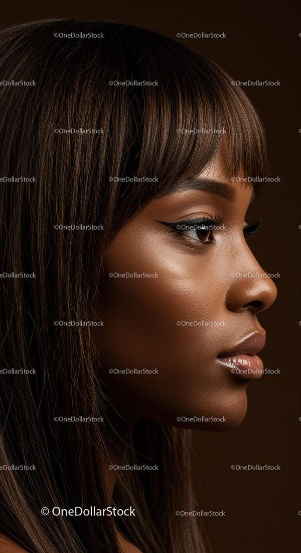 Elegant Close-Up Portrait of a Woman with Natural Makeup and Brown Hair