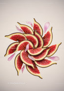 Fresh fig slices arranged with soft pink petals on beige