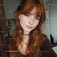 Red Haired Woman with Blue Eyes in Cozy Home Interior