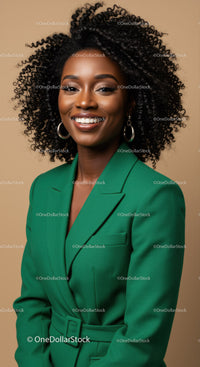 Confident Black Woman in Green Blazer Portrait with Curly Hair