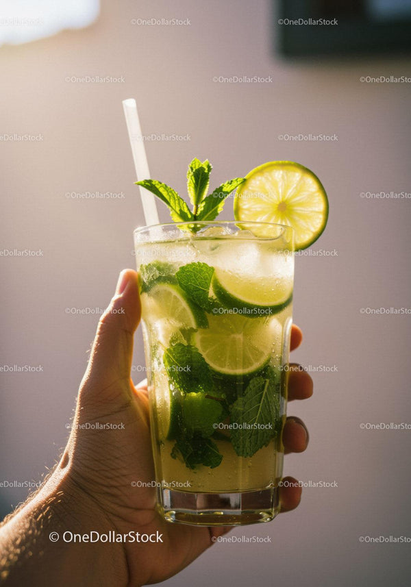Refreshing mojito cocktail with lime and mint leaves