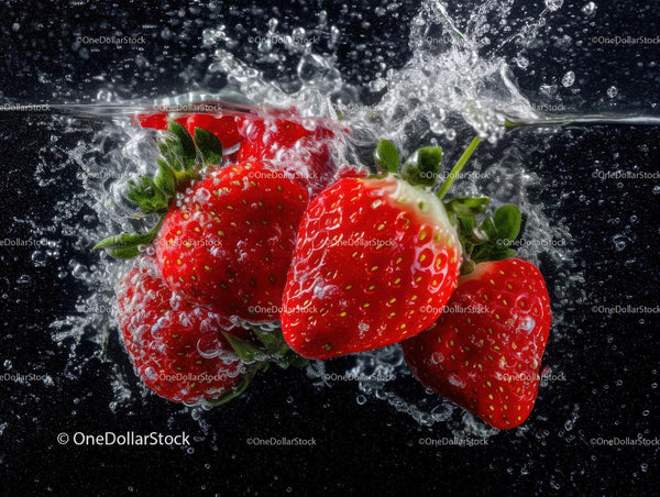 Fresh Ripe Strawberries Splashing in Water Creating Fresh Summer Vibe