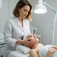 Woman Receiving Facial Massage in Beauty Clinic for Rejuvenation