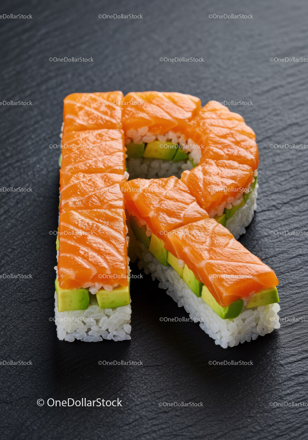 Sushi Pieces Arranged in the Shape of the Letter R