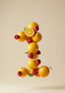 Number One Made of Fresh Oranges and Raspberries