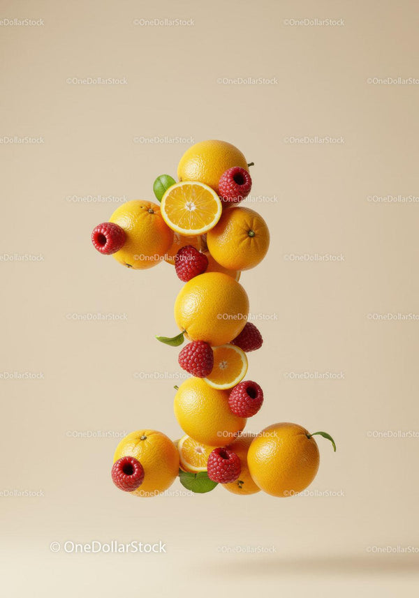 Number One Made of Fresh Oranges and Raspberries