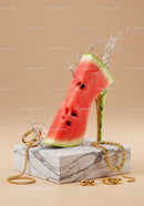 Watermelon high heel with gold jewelry splash