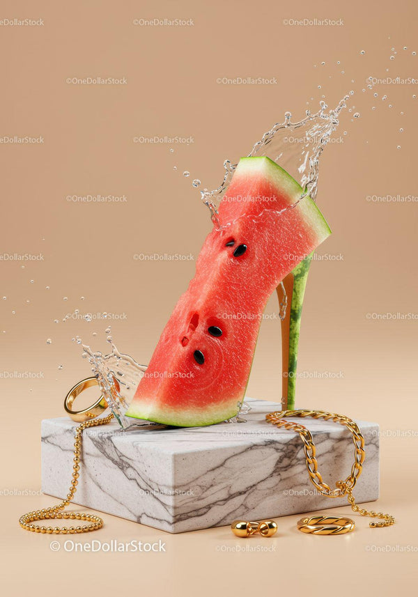 Watermelon high heel with gold jewelry splash