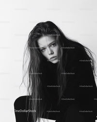 Moody Black and White Portrait of a Woman with Intense Expression