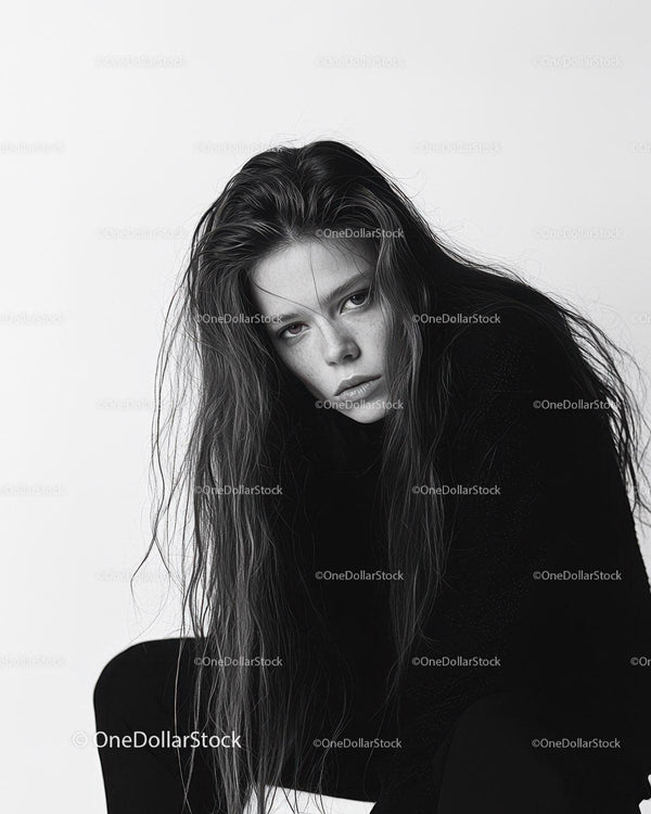 Moody Black and White Portrait of a Woman with Intense Expression