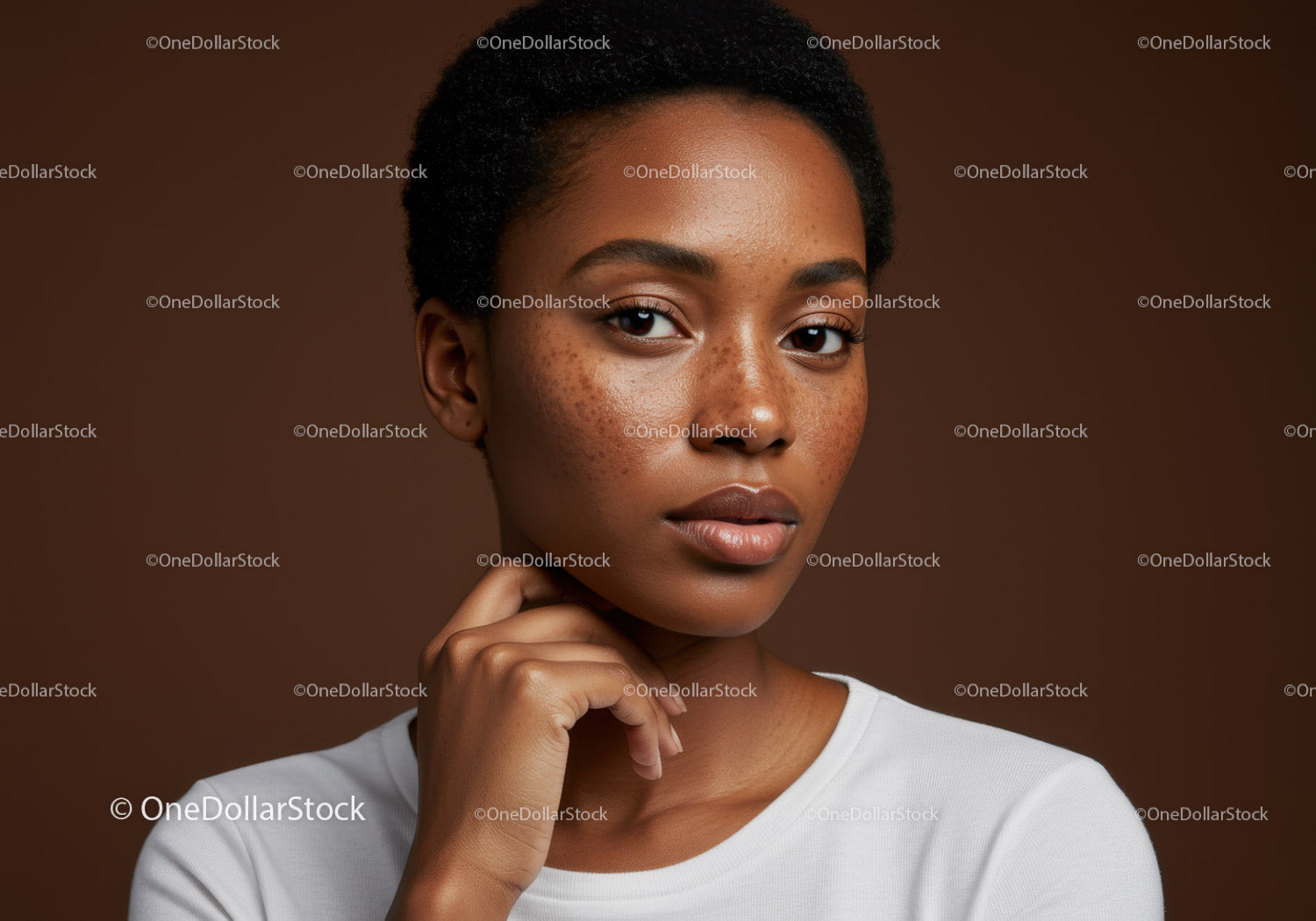 Portrait of an African Woman with Freckles and Short Curly Hair