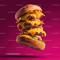Stacked Cheeseburger with Multiple Beef Patties and Fresh Toppings