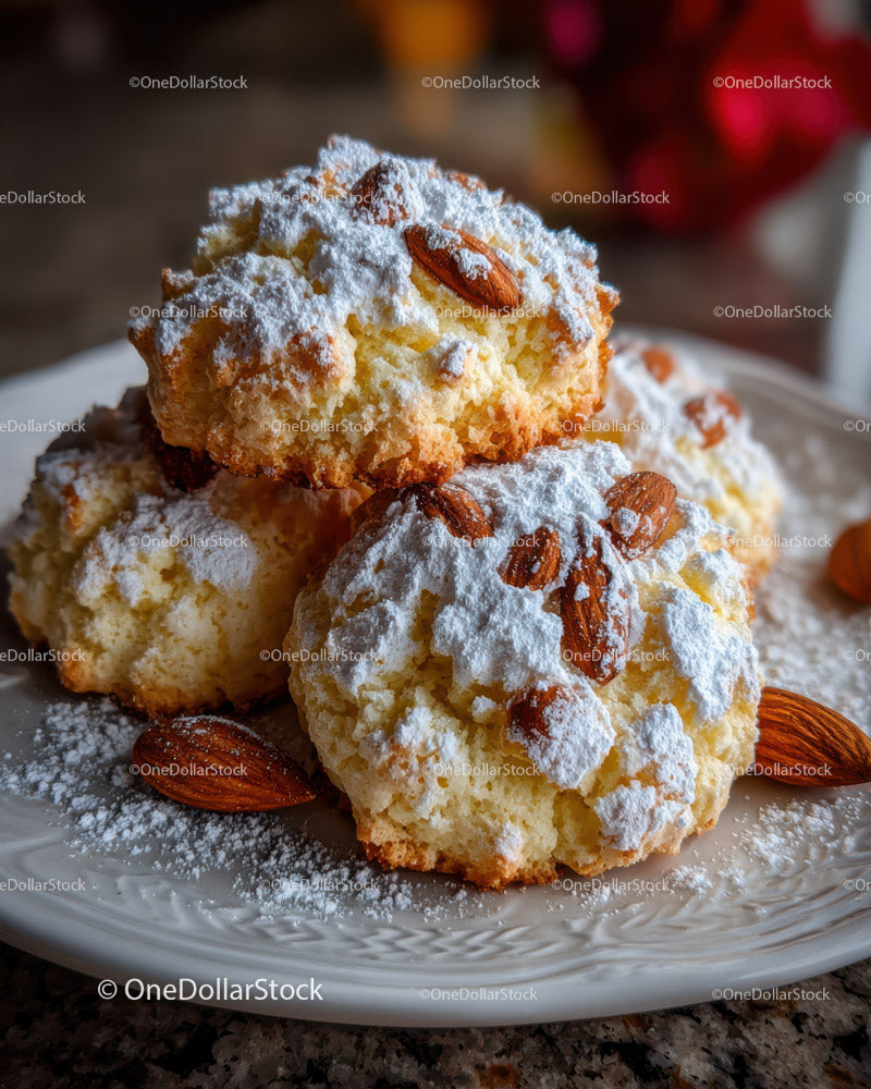 Coconut Macaroons with Almonds on Elegant Plate