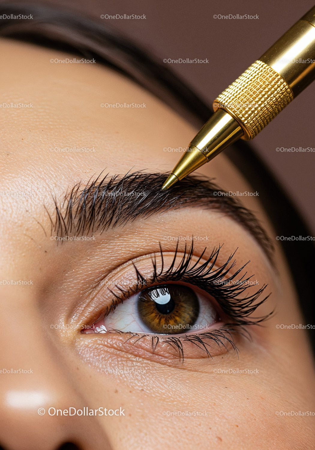 Close-up of Woman's Eye with Eyelash and Eyebrow During Makeup Procedure