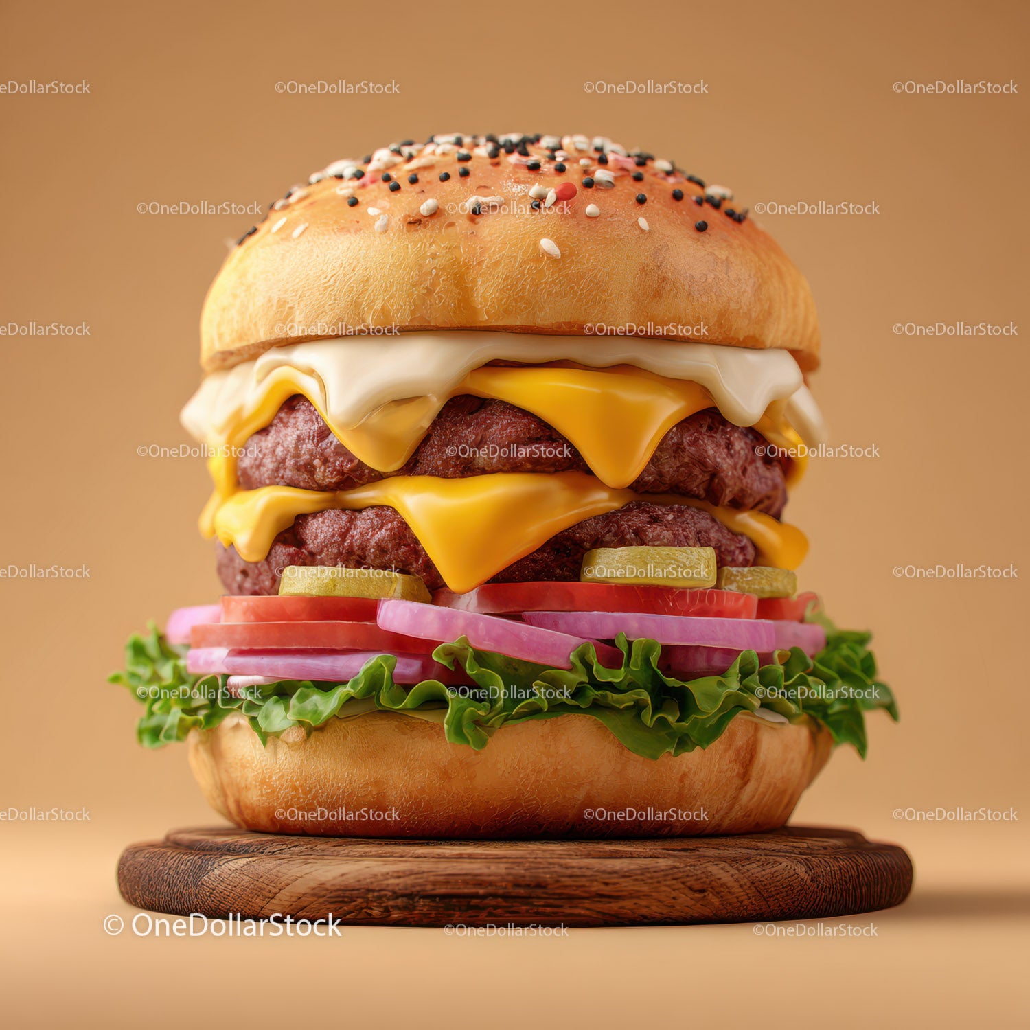 Juicy Double Cheeseburger with Fresh Vegetables and Melted Cheese