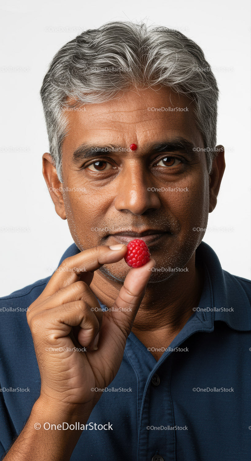 Elegant Elderly Man Enjoying Raspberries for Healthy Lifestyle