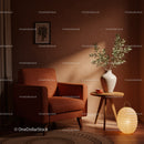 Cozy corner with brown armchair and elegant decor