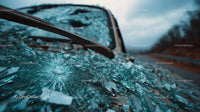 Abandoned Vintage Car with Broken Glass at Sunset