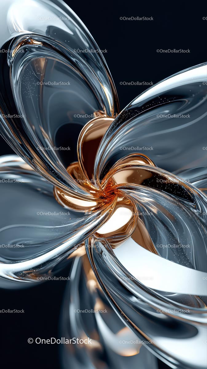 Abstract Metallic Sculpture with Shiny Reflective Surfaces