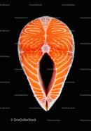 Fresh salmon steak isolated on black background