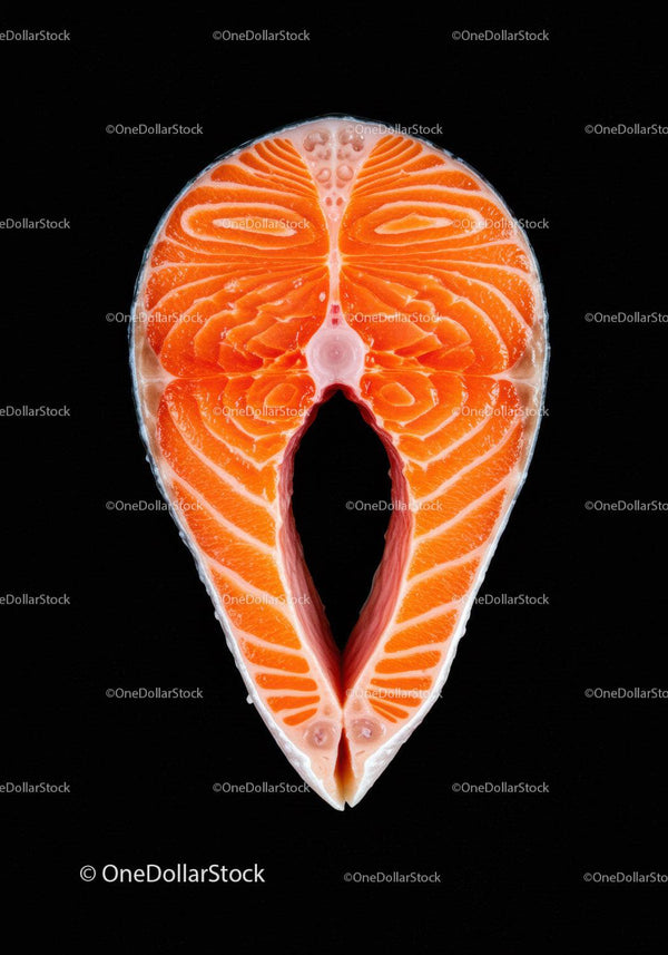 Fresh salmon steak isolated on black background