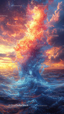 Abstract Fiery Explosion with Water Splash in Cosmic Scene