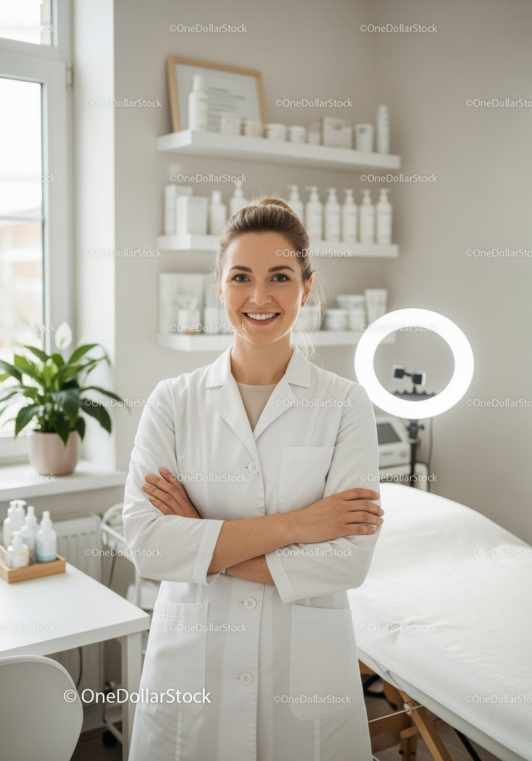 Female Skin Care Specialist in Modern Medical Clinic