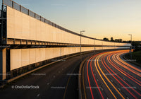 City Highway with Light Trails and Modern Overpass at Dusk