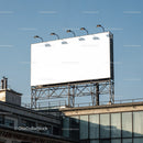 Blank billboard on rooftop against clear blue sky