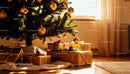 Golden Wrapped Christmas Gifts Under Decorated Tree