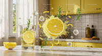 Refreshing Lemon Drink with Ice and Rosemary in Kitchen