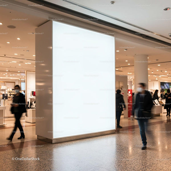 Blank White Advertising Board in Busy Shopping Mall JPG Mockup Image