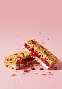Berry and Yogurt Cereal Bars on Soft Pink Background