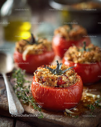 Stuffed Roasted Red Tomatoes with Herbs and Crunchy Topping