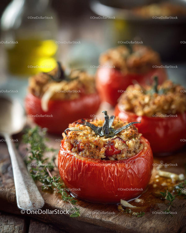 Stuffed Roasted Red Tomatoes with Herbs and Crunchy Topping