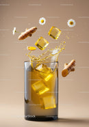 Refreshing Turmeric Drink with Ice and Chamomile Flowers