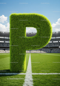 Green grassy letter P standing on soccer field