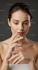 Beautiful Woman Applying Skincare Cream for Healthy Glowing Skin