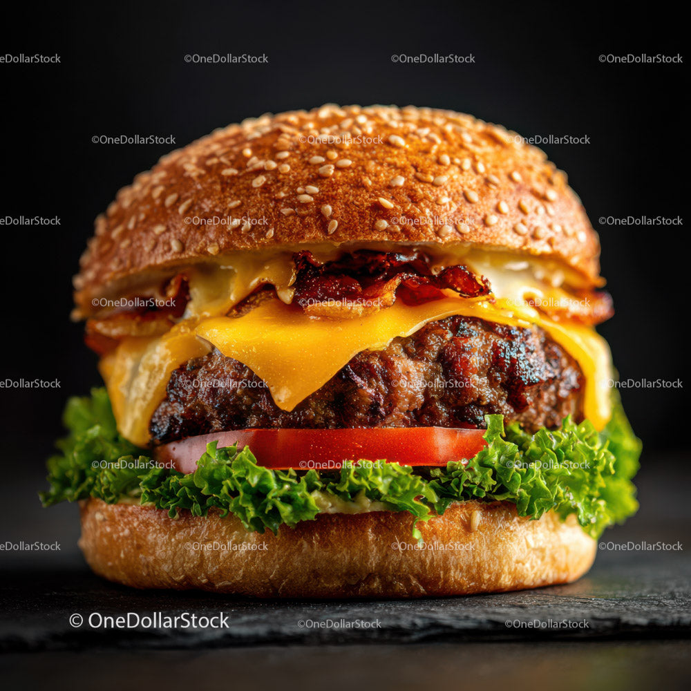Juicy Cheeseburger with Bacon Lettuce Tomato and Cheddar