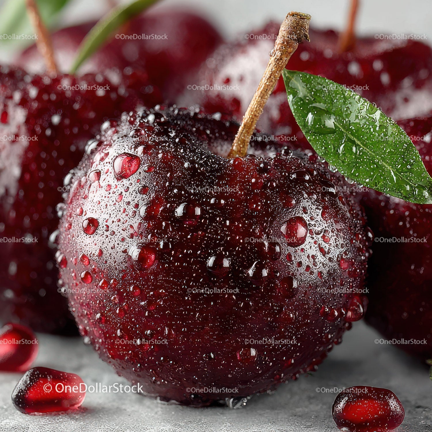 Fresh Ripe Cherries with Water Droplets Macro Close-Up
