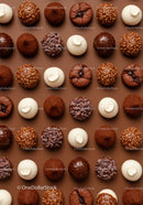 Variety of gourmet chocolate truffles on brown background