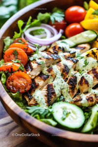 Grilled Chicken Salad with Fresh Vegetables and Herb Dressing