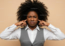 Young Woman Covering Ears Showing Frustration with Stressful Mood