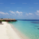 Tropical Beach with Overwater Bungalows and Clear Turquoise Sea