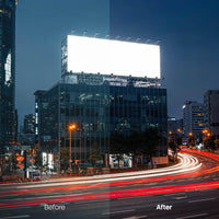 Before and after Neon Night City Lightroom preset edit