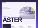 Aster Works template hero showing translucent violet acrylic forms beside the oversized ASTER wordmark.