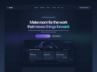 Avenlo workflow landing page with a dark blue dashboard, sample route cards and violet-aqua accents.