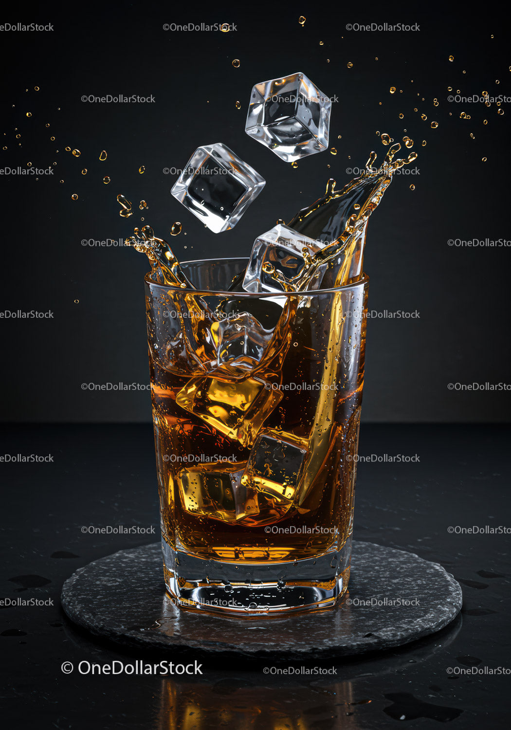Orzeźwiająca whisky Splash z kostkami lodu w szklance